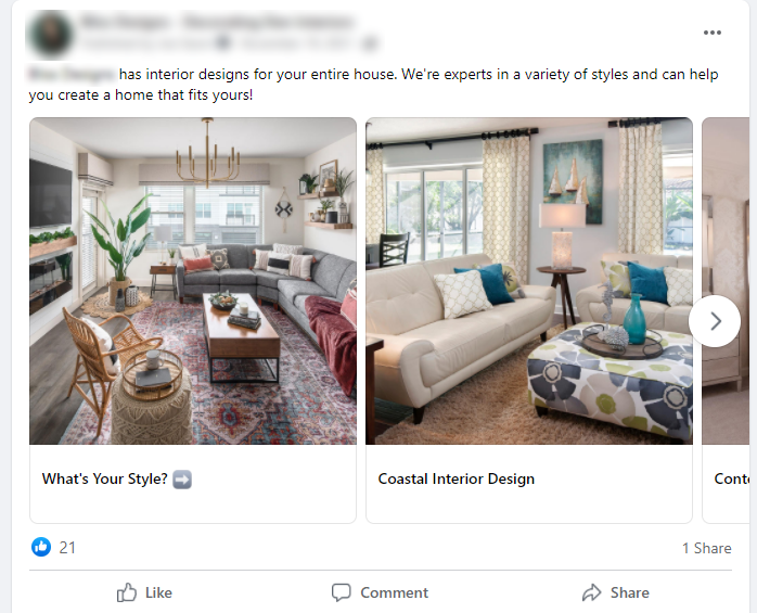 Facebook Ad Carousel for Interior Decorator