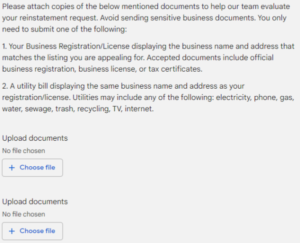 google business profile reinstatement prompt